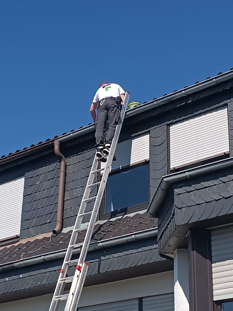 a man on a ladder on a roof